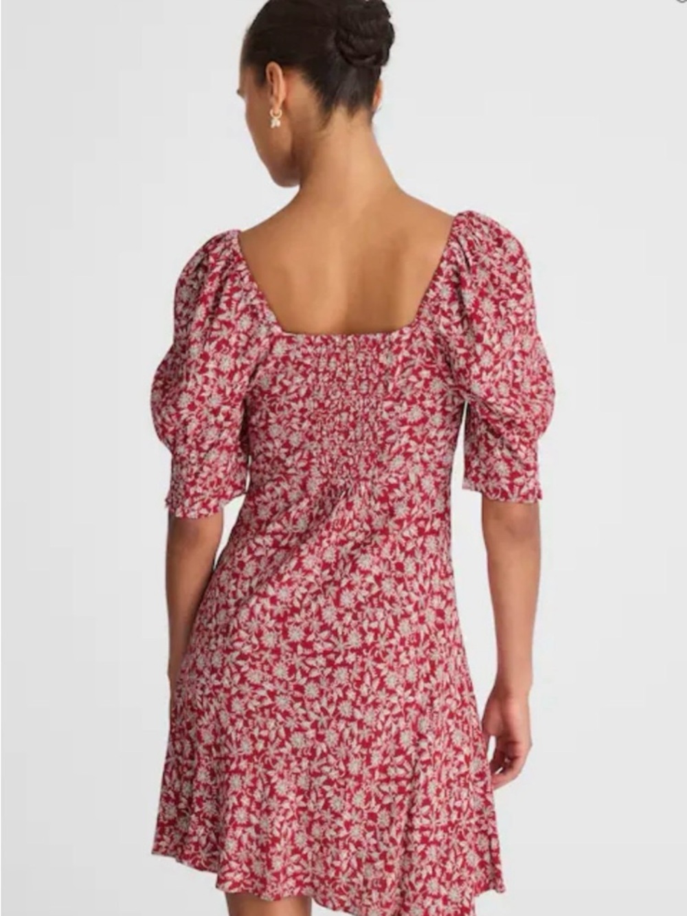 Madewell Red Floral Puff-Sleeve V-Neck Mini Dress - Picture 2 of 9